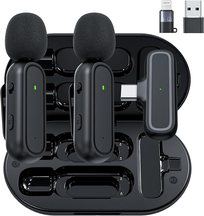 Wireless Lavalier Microphone for iPhone Android Camera USB-C with Charging Case